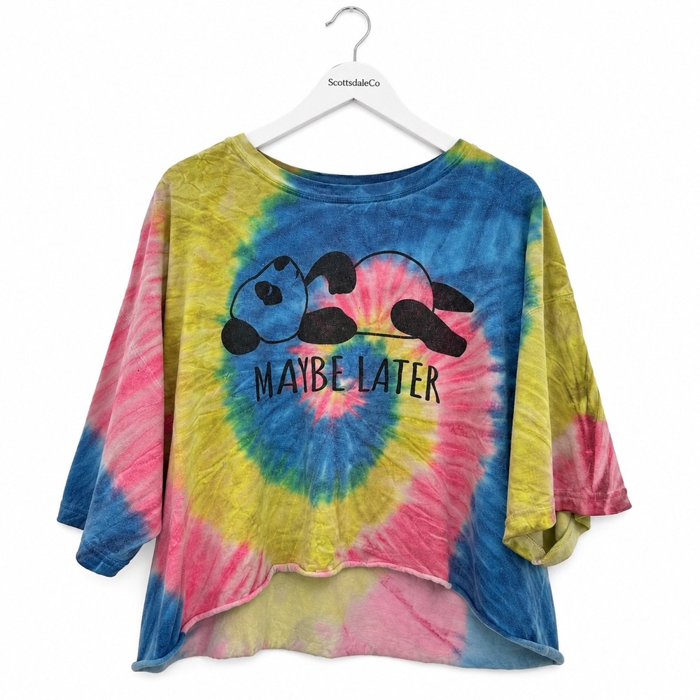 Zairabito Tie Dye Panda Graphic Crop Top Womens XL Multi Cotton Boxy Maybe Later - Picture 8 of 11